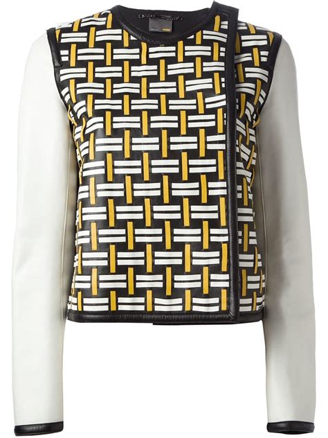 fendi black white patterned leather jacket